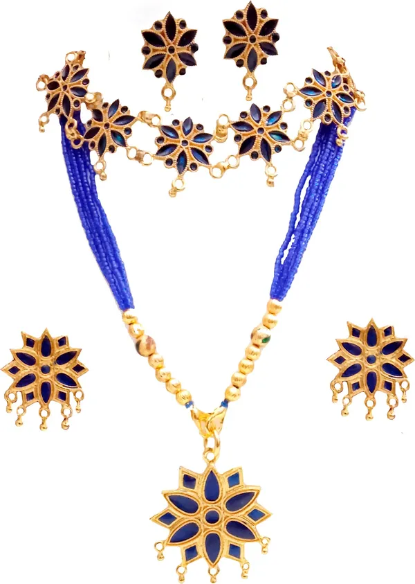 Assamese_Traditional_Gold_Plated_Blue_Colour_Combo_Jewellery_Set_For_Women